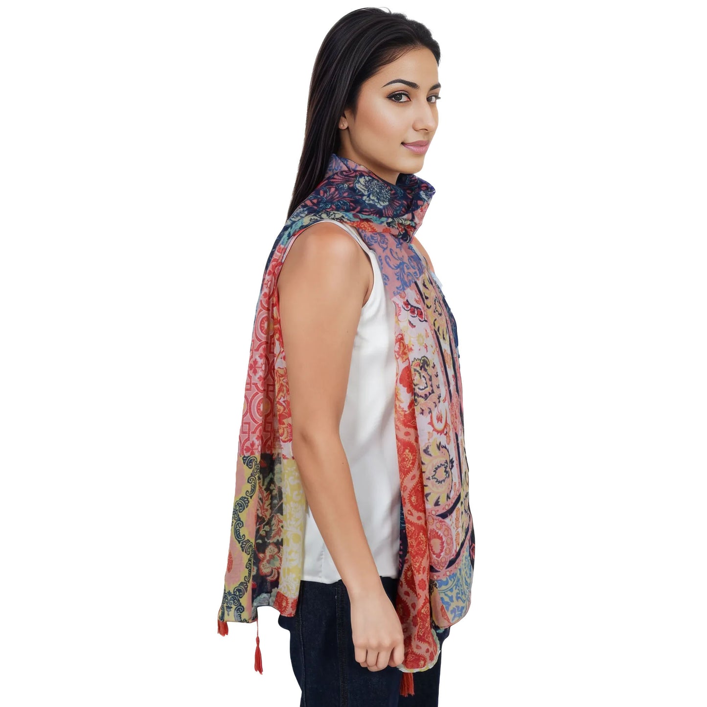 Anna-Kaci Women's Boho Floral Printed Scarf Fashion Fringed Colorful Shawl Wrap Scarves