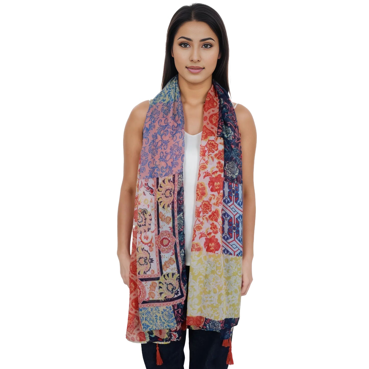Anna-Kaci Women's Boho Floral Printed Scarf Fashion Fringed Colorful Shawl Wrap Scarves