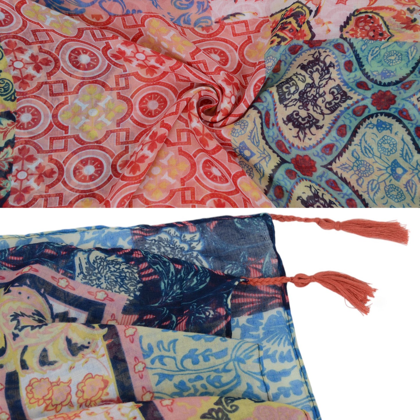 Anna-Kaci Women's Boho Floral Printed Scarf Fashion Fringed Colorful Shawl Wrap Scarves