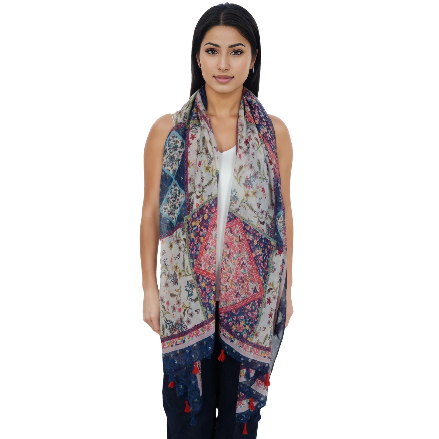 Anna-Kaci Women's Boho Floral Printed Scarf Fashion Fringed Colorful Shawl Wrap Scarves