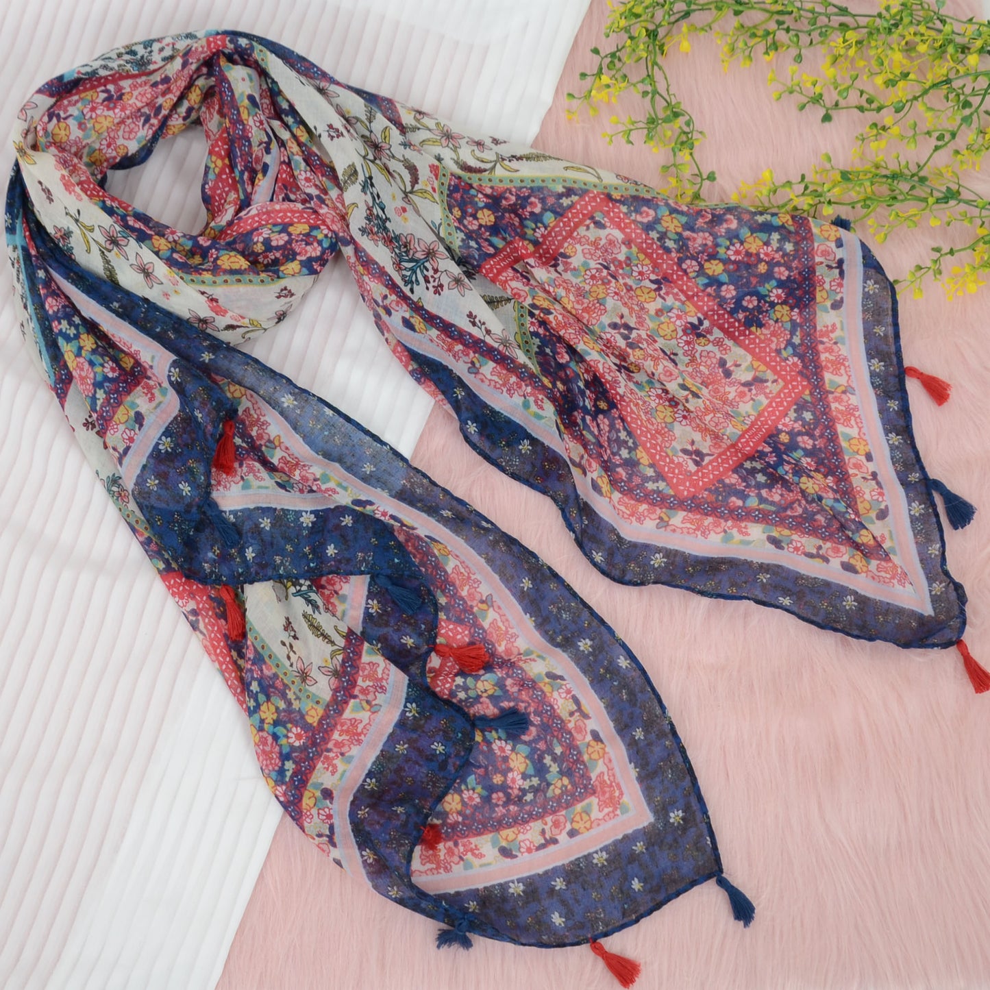 Anna-Kaci Women's Boho Floral Printed Scarf Fashion Fringed Colorful Shawl Wrap Scarves