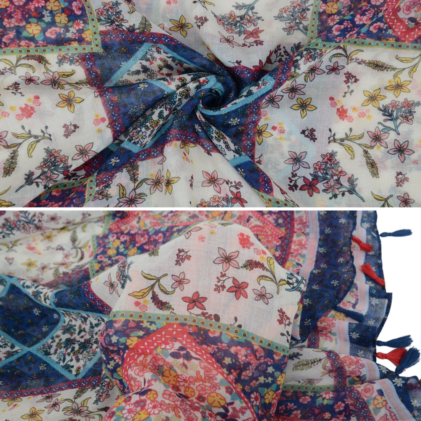 Anna-Kaci Women's Boho Floral Printed Scarf Fashion Fringed Colorful Shawl Wrap Scarves