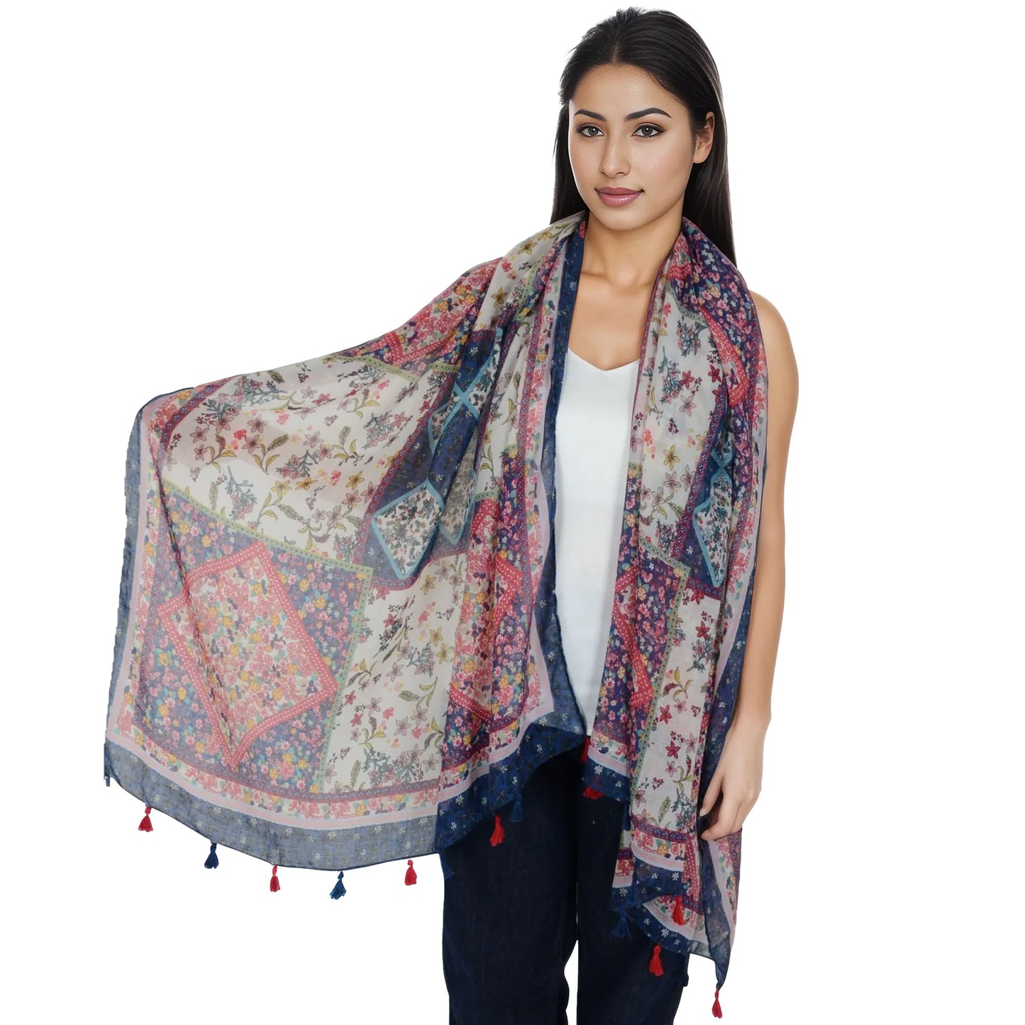 Anna-Kaci Women's Boho Floral Printed Scarf Fashion Fringed Colorful Shawl Wrap Scarves