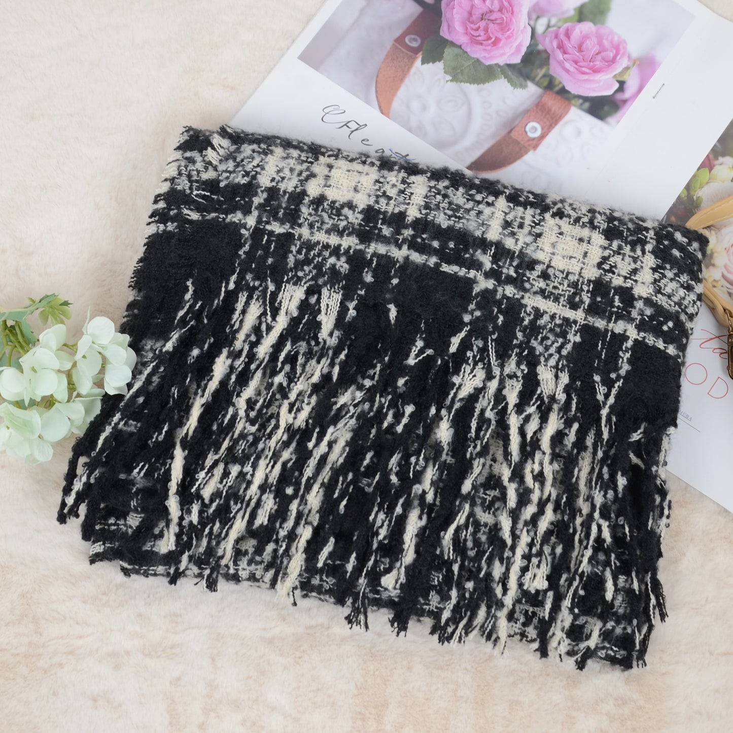 Anna-Kaci Plaid Winter Scarf Fringed Soft Warm Wrap Shawl Scarf for Women 23.6 x 70.9 inch