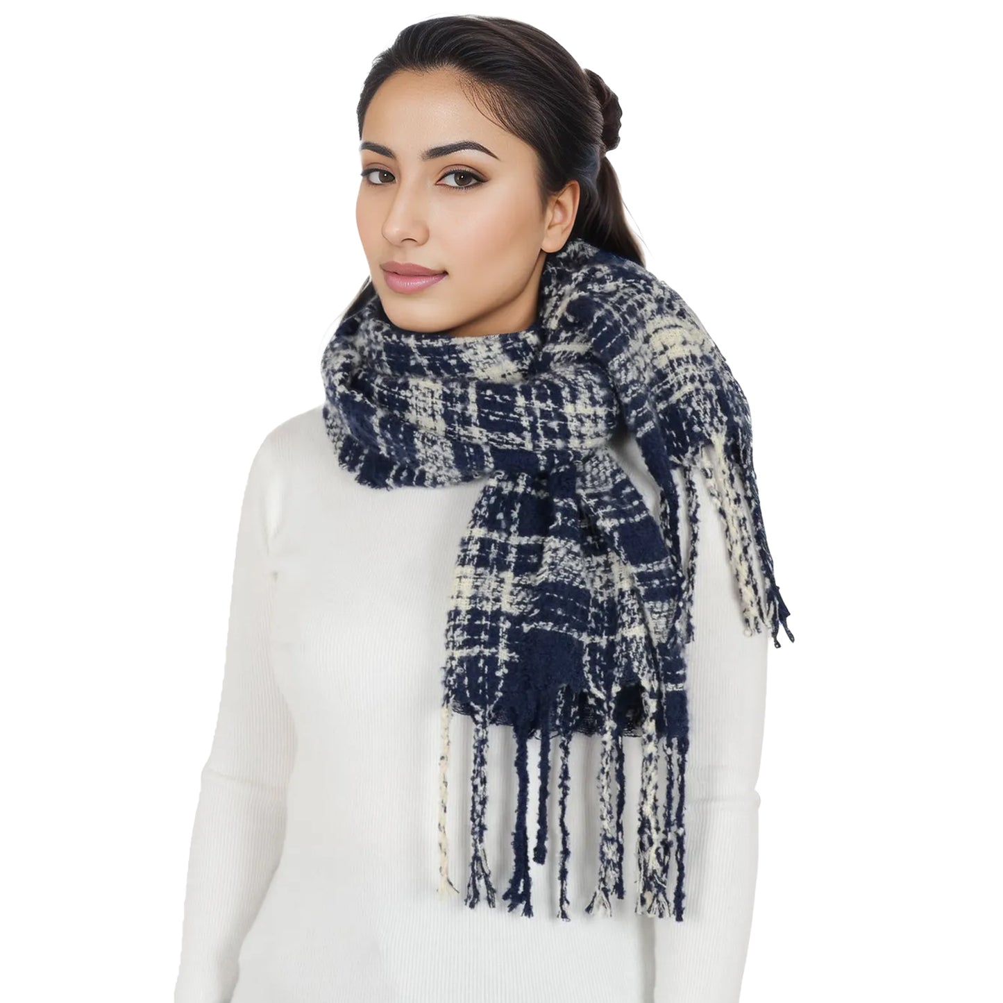 Anna-Kaci Plaid Winter Scarf Fringed Soft Warm Wrap Shawl Scarf for Women 23.6 x 70.9 inch