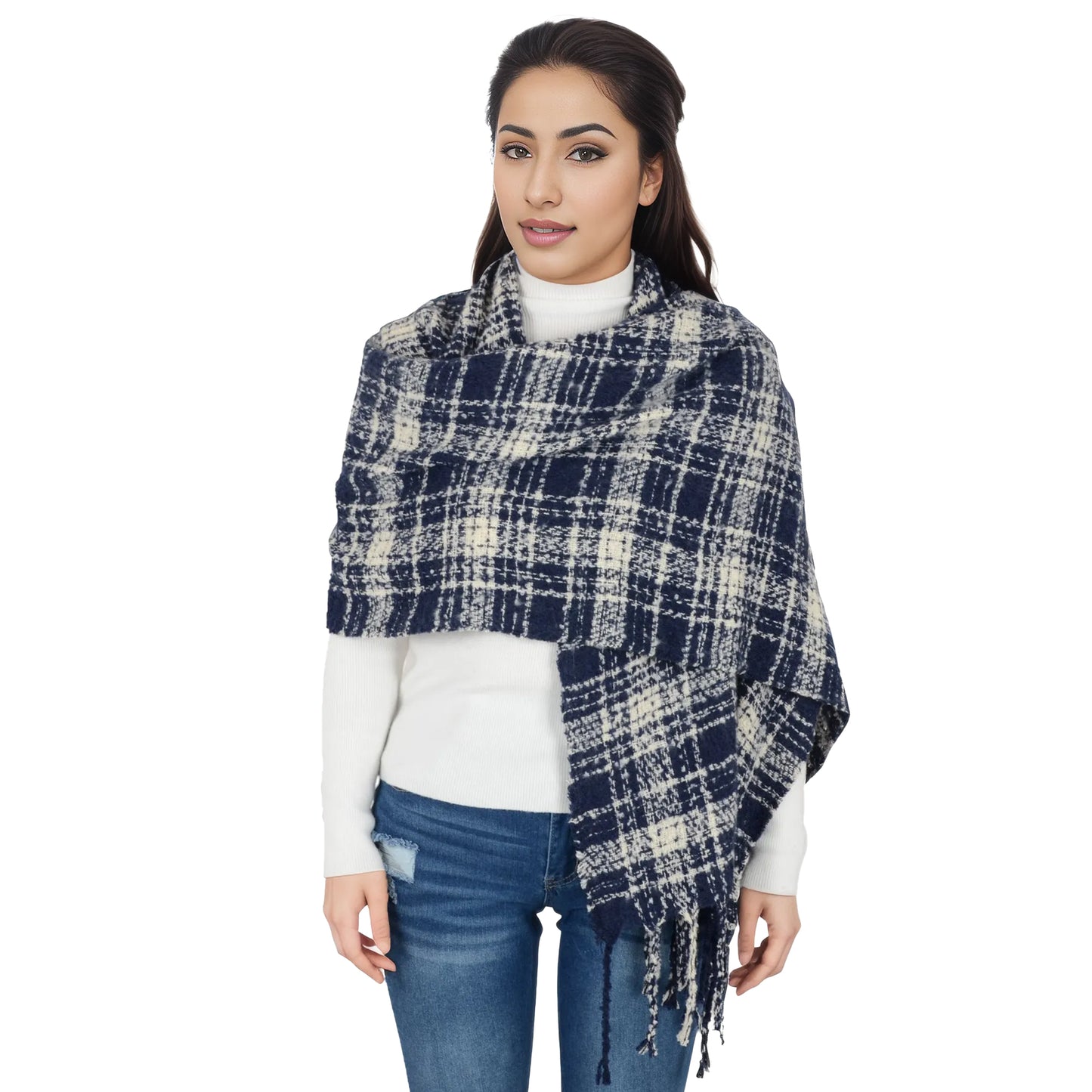 Anna-Kaci Plaid Winter Scarf Fringed Soft Warm Wrap Shawl Scarf for Women 23.6 x 70.9 inch