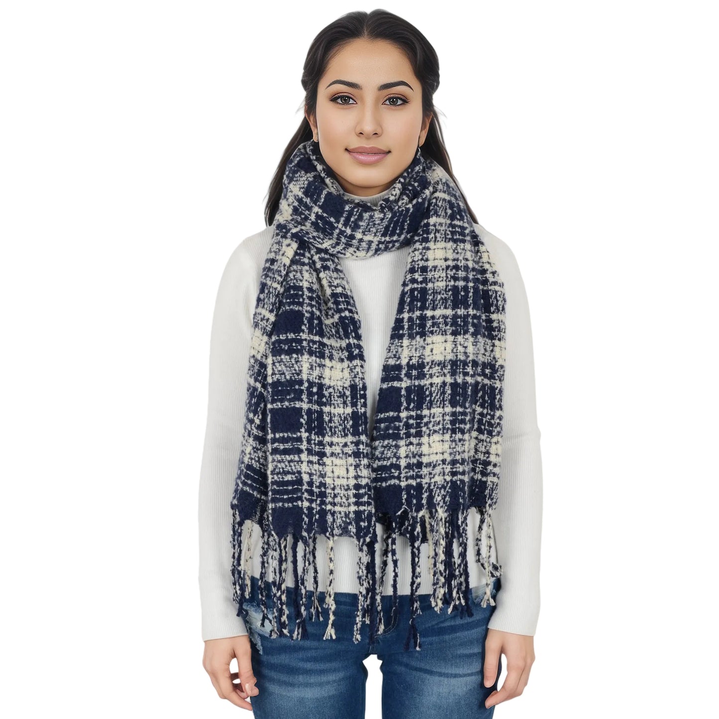 Anna-Kaci Plaid Winter Scarf Fringed Soft Warm Wrap Shawl Scarf for Women 23.6 x 70.9 inch