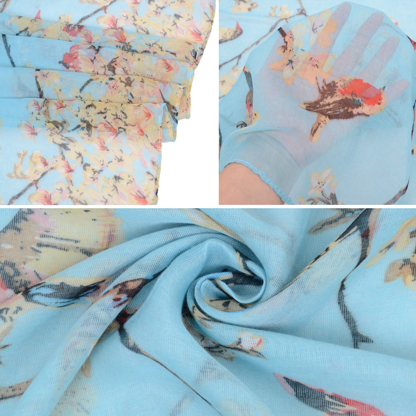 Anna-Kaci Women's Lightweight Floral Birds Print Scarf Cotton Linen Shawls Wrap Scarves