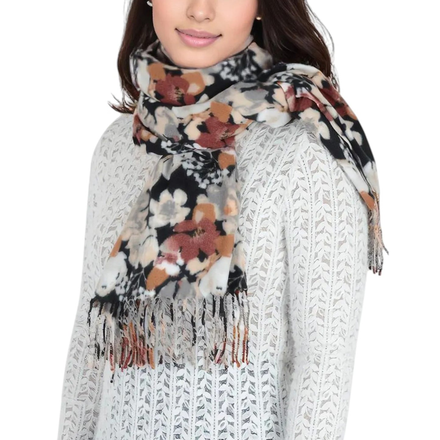 Anna-Kaci Women's Winter Cashmere Feel Scarf Floral Printed Classic Fringe Shawls Wrap Scarves