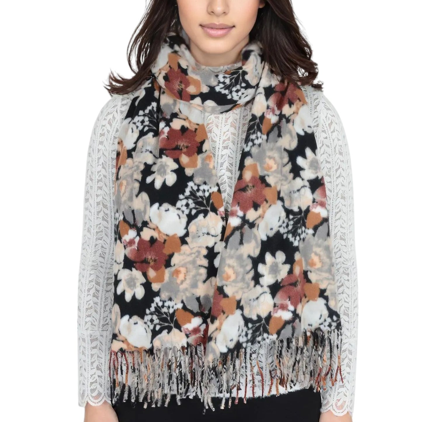 Anna-Kaci Women's Winter Cashmere Feel Scarf Floral Printed Classic Fringe Shawls Wrap Scarves
