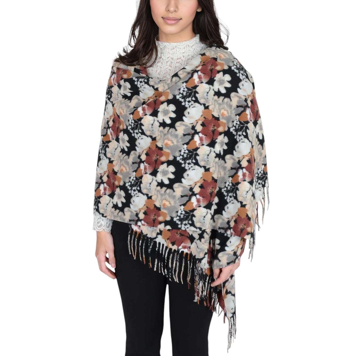 Anna-Kaci Women's Winter Cashmere Feel Scarf Floral Printed Classic Fringe Shawls Wrap Scarves