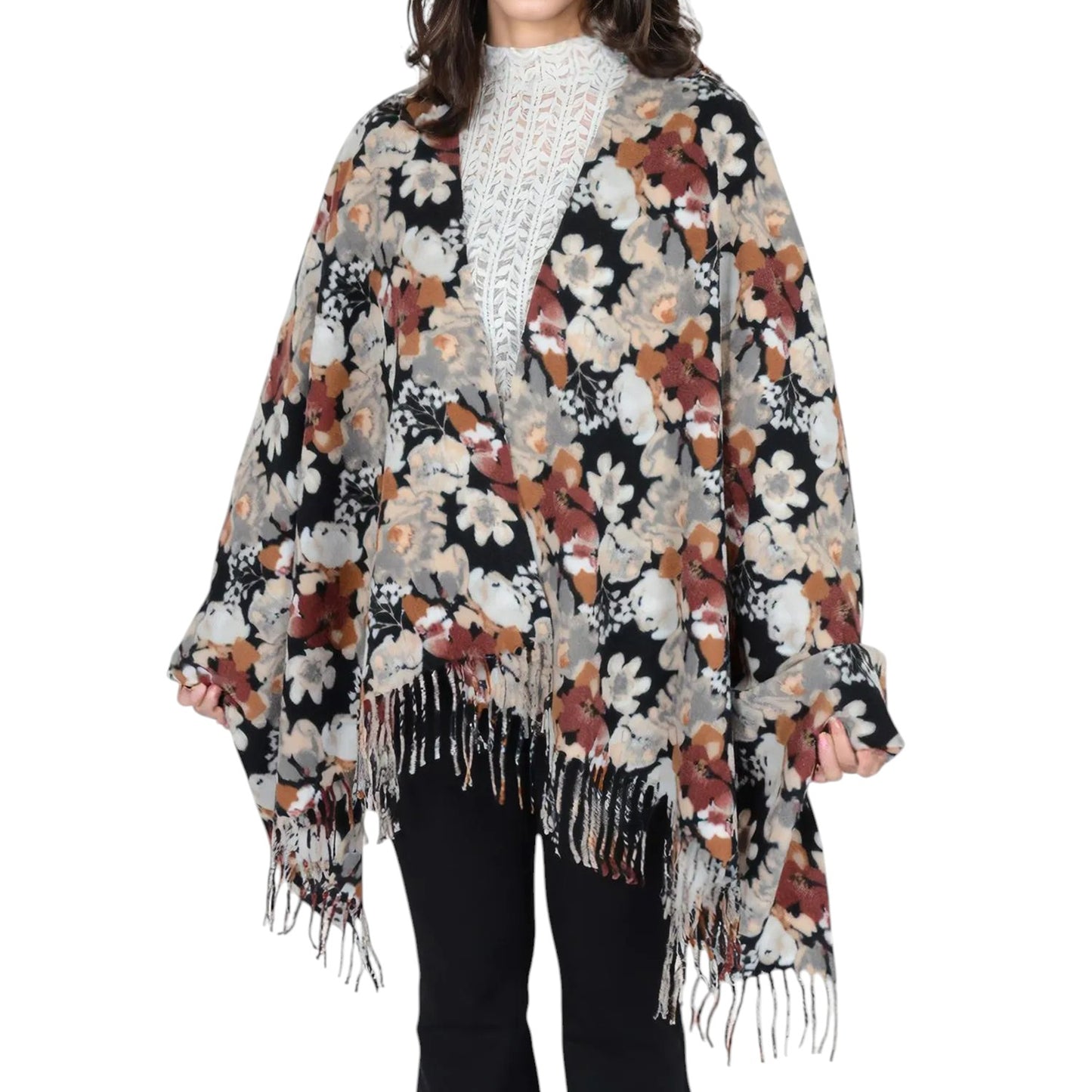 Anna-Kaci Women's Winter Cashmere Feel Scarf Floral Printed Classic Fringe Shawls Wrap Scarves