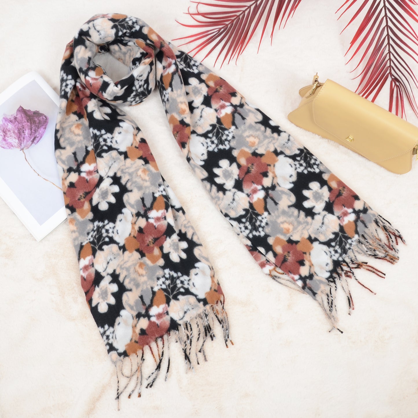 Anna-Kaci Women's Winter Cashmere Feel Scarf Floral Printed Classic Fringe Shawls Wrap Scarves