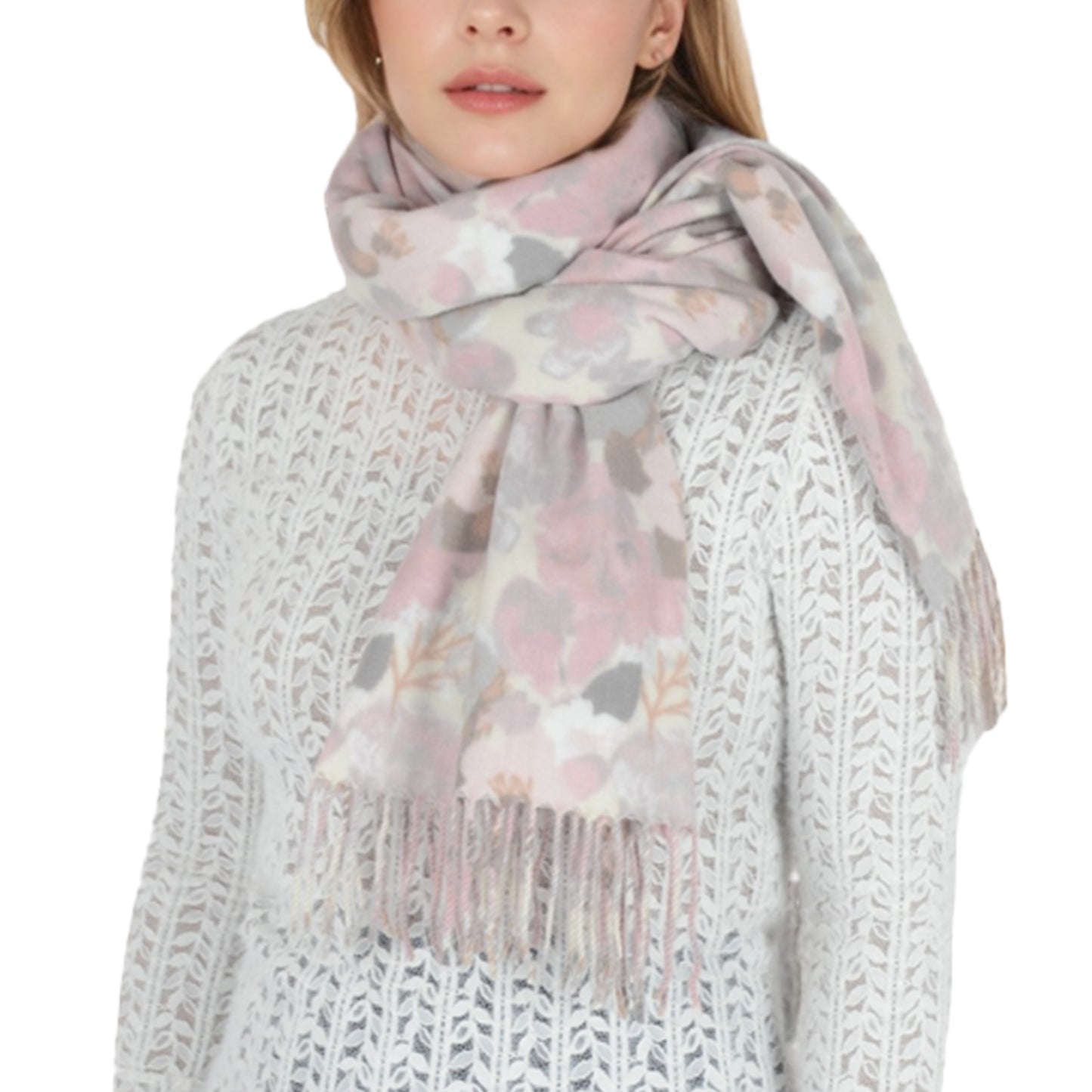 Anna-Kaci Women's Winter Cashmere Feel Scarf Floral Printed Classic Fringe Shawls Wrap Scarves