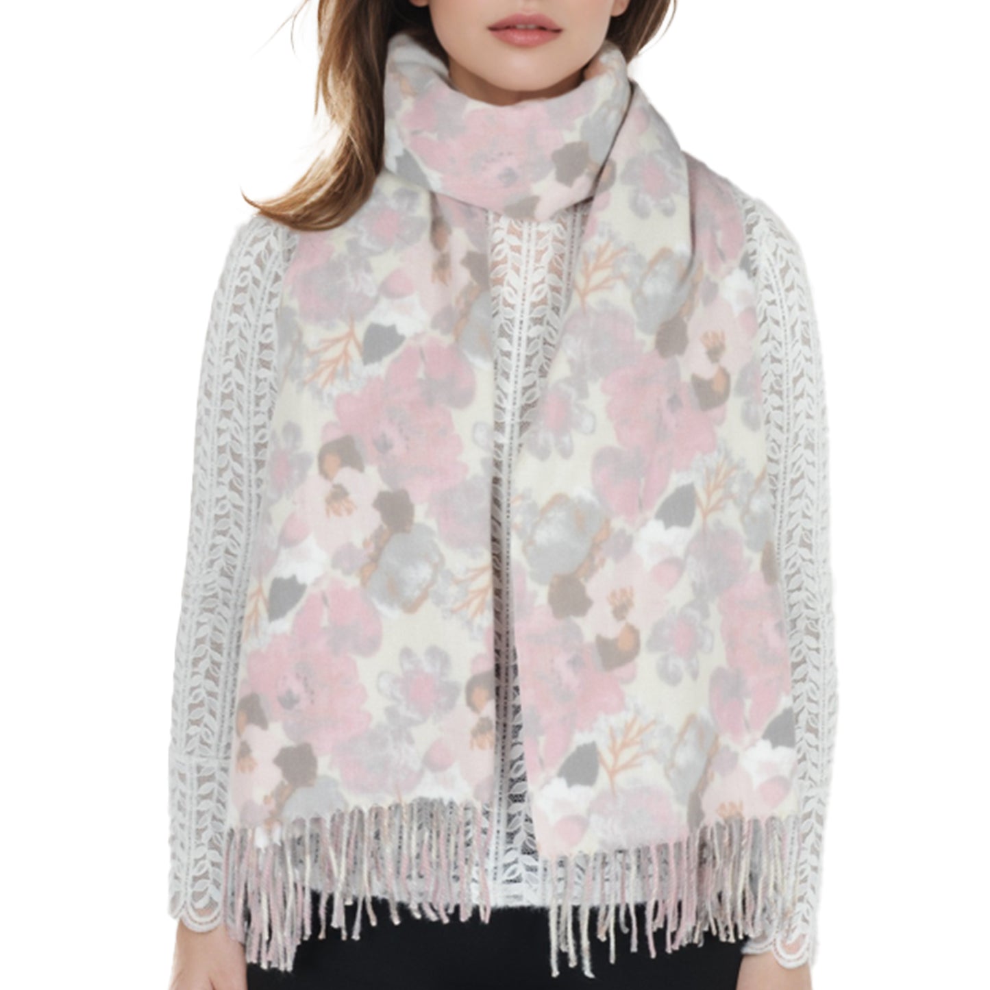 Anna-Kaci Women's Winter Cashmere Feel Scarf Floral Printed Classic Fringe Shawls Wrap Scarves