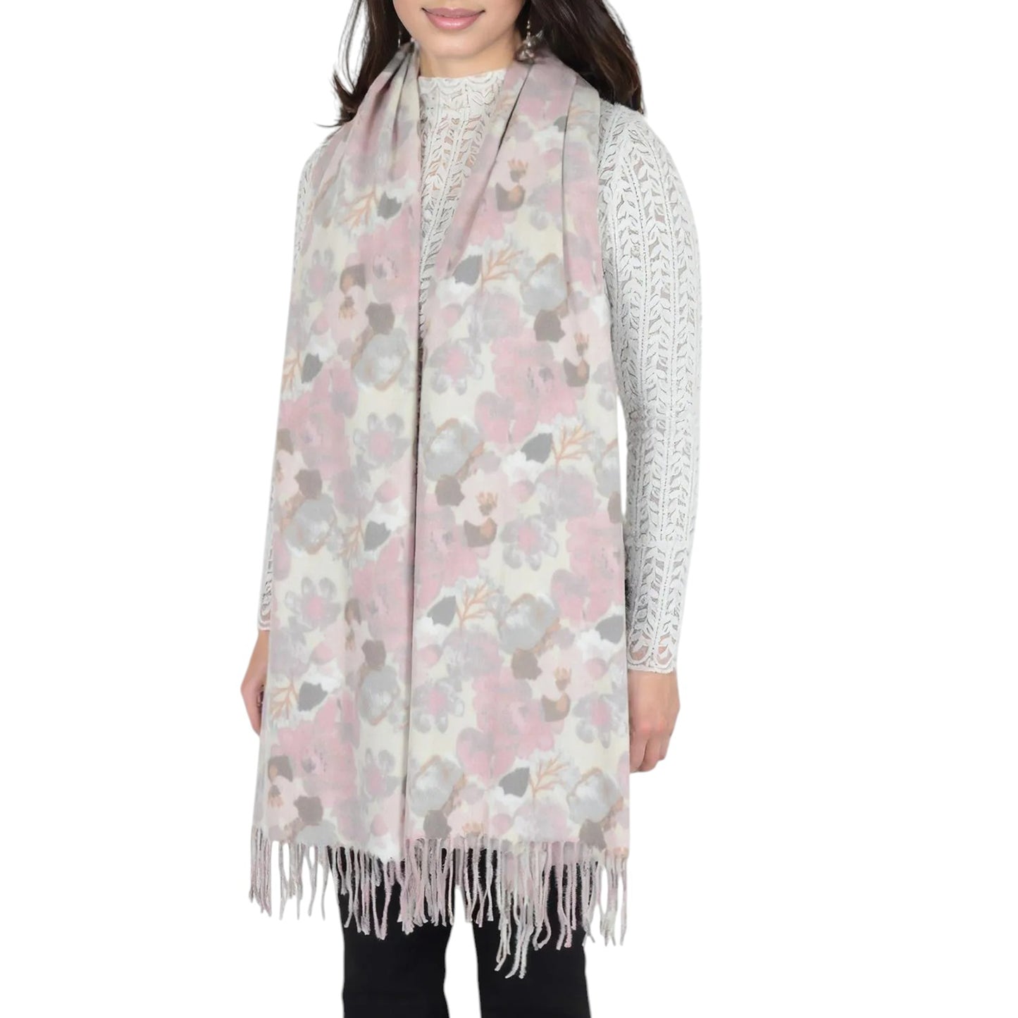 Anna-Kaci Women's Winter Cashmere Feel Scarf Floral Printed Classic Fringe Shawls Wrap Scarves