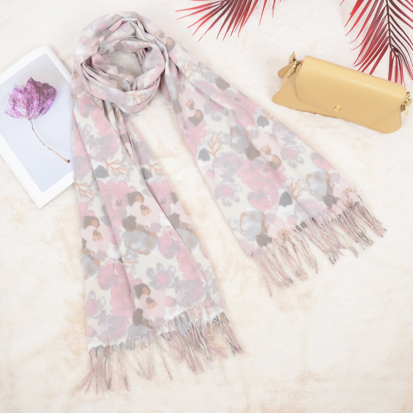 Anna-Kaci Women's Winter Cashmere Feel Scarf Floral Printed Classic Fringe Shawls Wrap Scarves