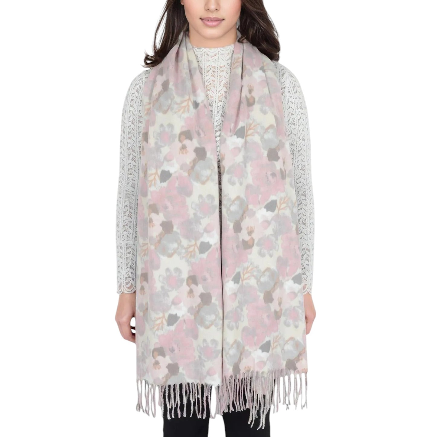 Anna-Kaci Women's Winter Cashmere Feel Scarf Floral Printed Classic Fringe Shawls Wrap Scarves