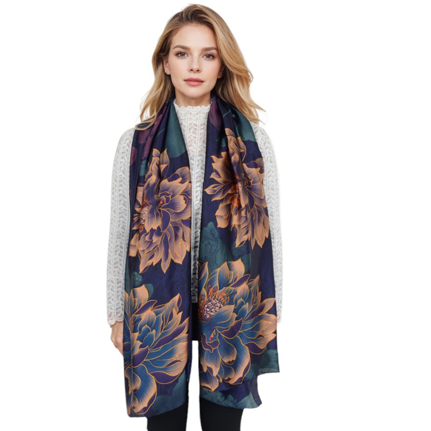 Anna-Kaci Women's Luxury Floral Pattern Satin Scarf Lightweight Silky Wrap Shawl Scarves for Evening Dresses