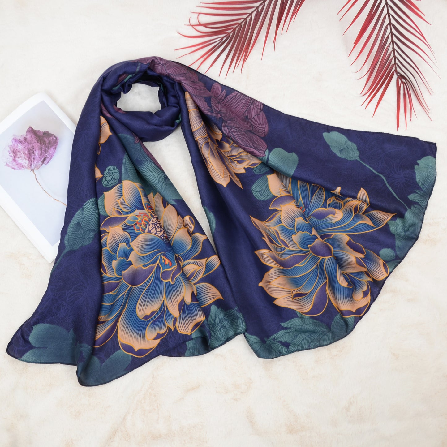 Anna-Kaci Women's Luxury Floral Pattern Satin Scarf Lightweight Silky Wrap Shawl Scarves for Evening Dresses