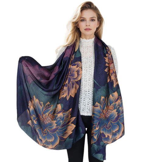 Anna-Kaci Women's Luxury Floral Pattern Satin Scarf Lightweight Silky Wrap Shawl Scarves for Evening Dresses