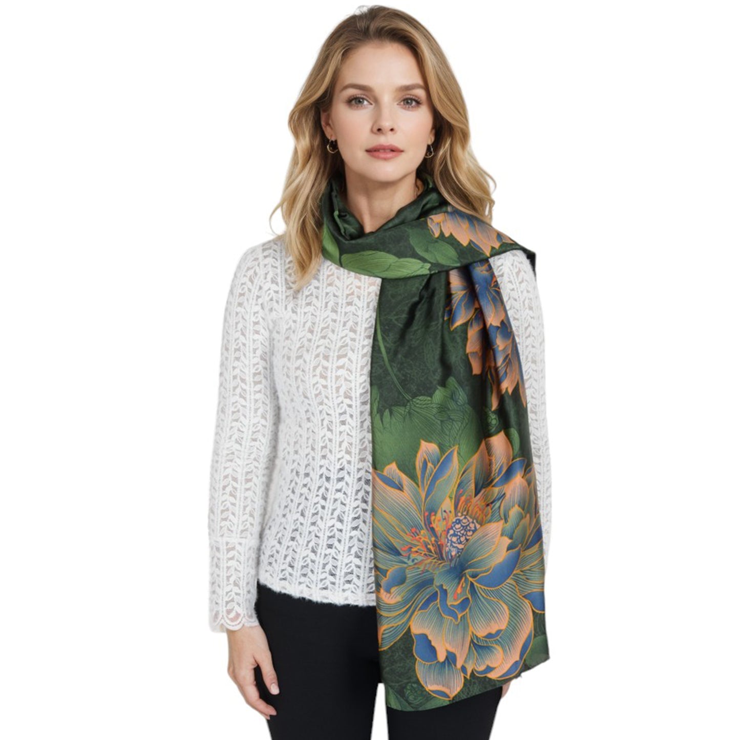 Anna-Kaci Women's Luxury Floral Pattern Satin Scarf Lightweight Silky Wrap Shawl Scarves for Evening Dresses