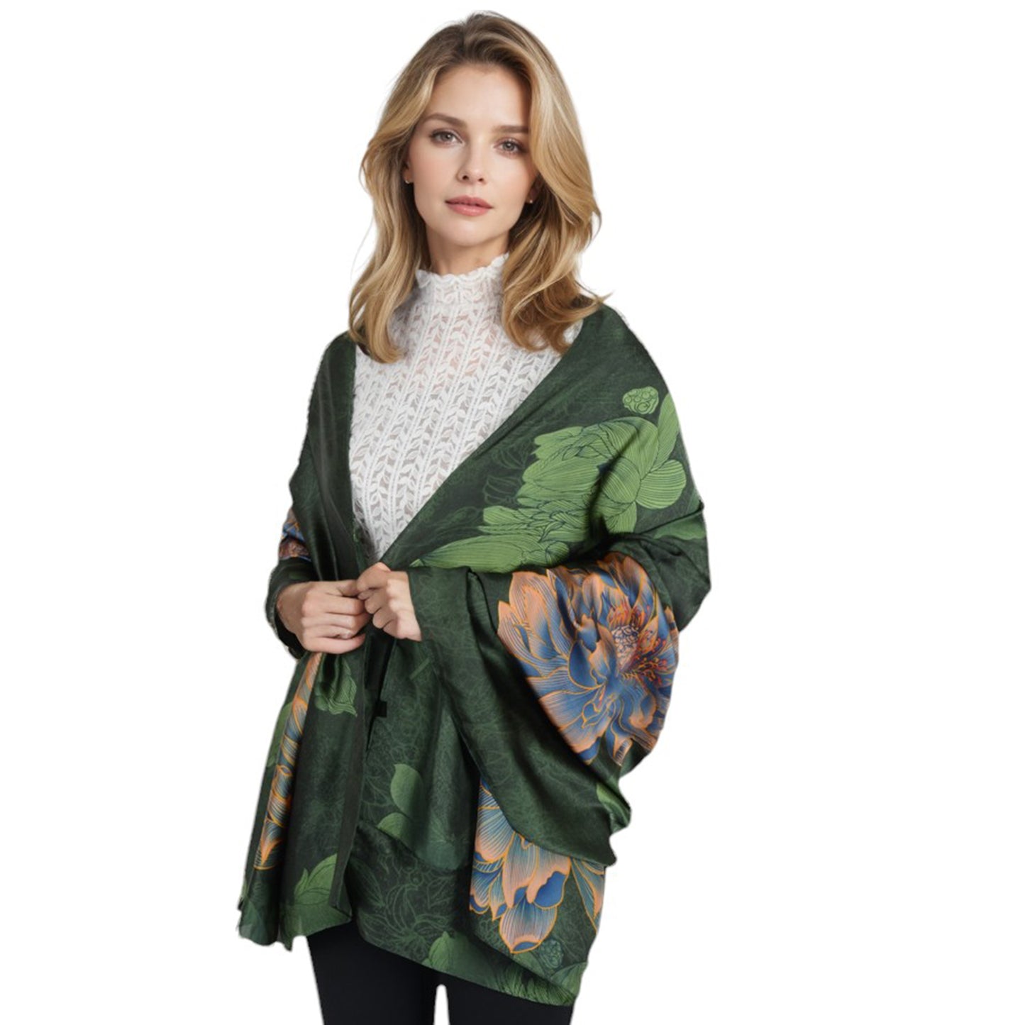 Anna-Kaci Women's Luxury Floral Pattern Satin Scarf Lightweight Silky Wrap Shawl Scarves for Evening Dresses