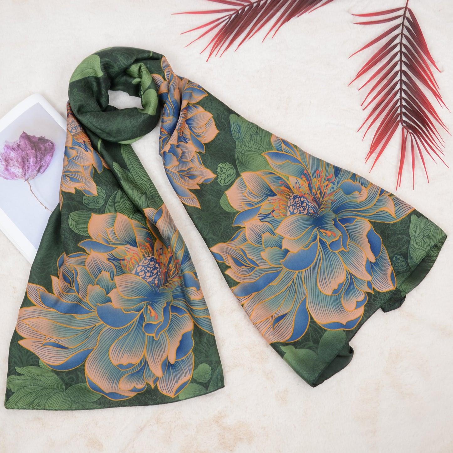 Anna-Kaci Women's Luxury Floral Pattern Satin Scarf Lightweight Silky Wrap Shawl Scarves for Evening Dresses