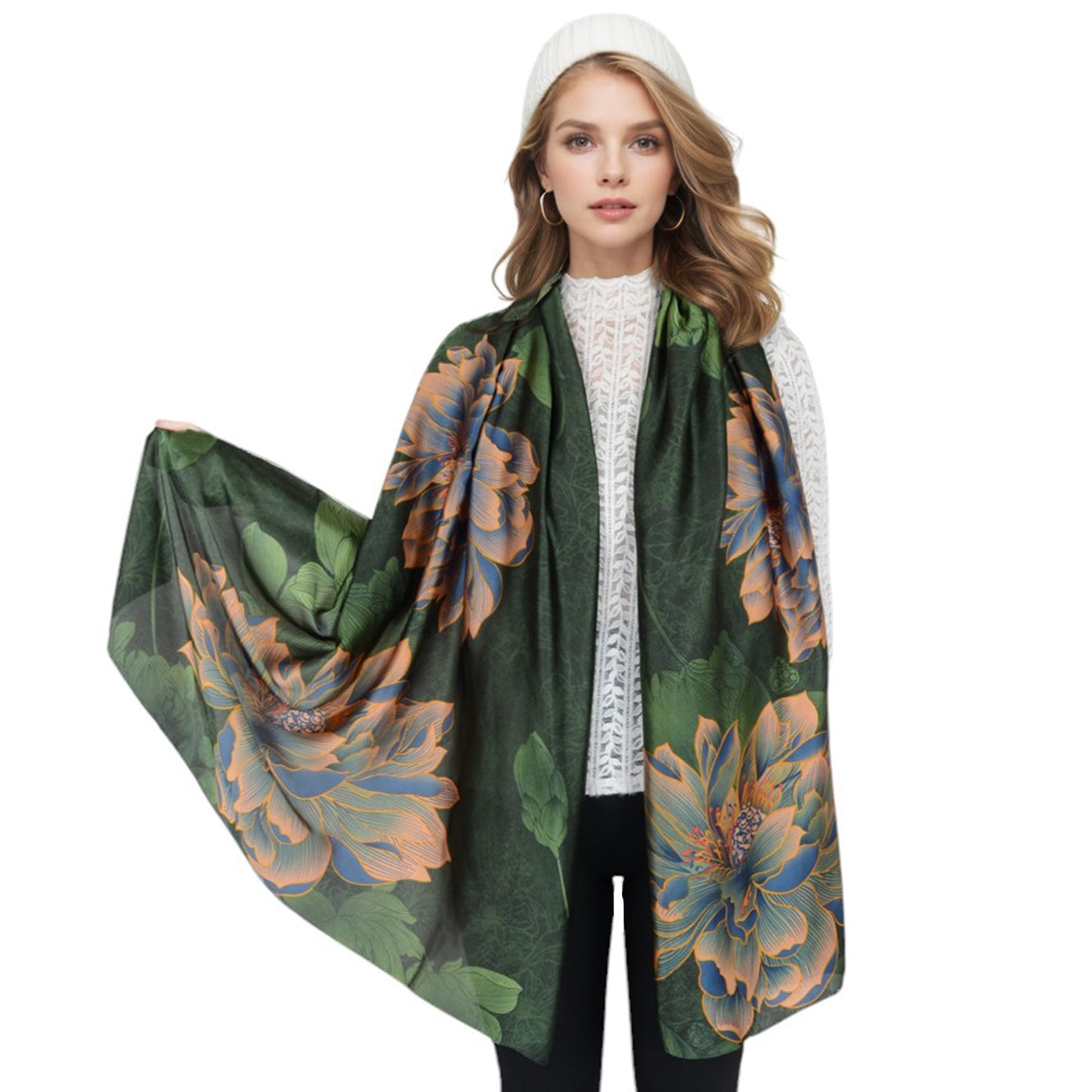Anna-Kaci Women's Luxury Floral Pattern Satin Scarf Lightweight Silky Wrap Shawl Scarves for Evening Dresses