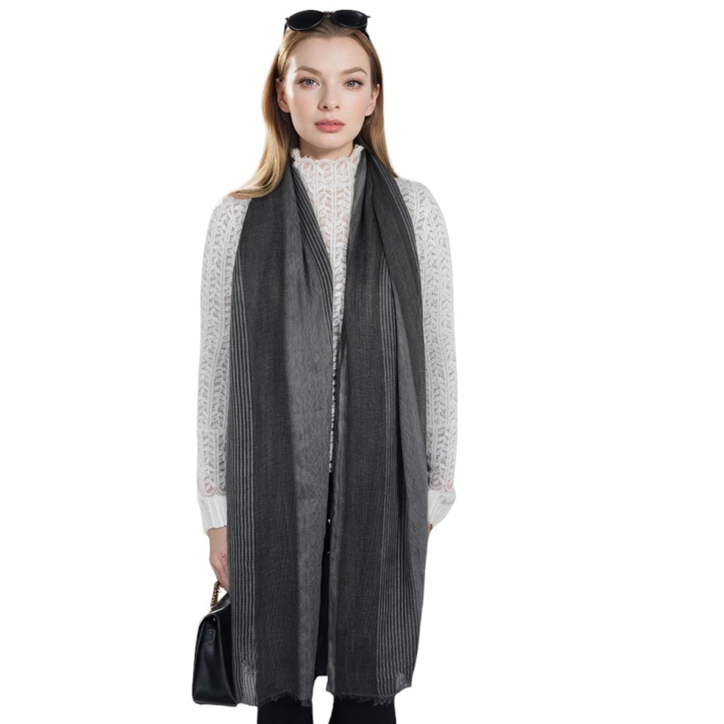 Anna-Kaci Vintage Textured Striped Scarf Lightweight Fringed Soft Warm Wrap Shawls for Women