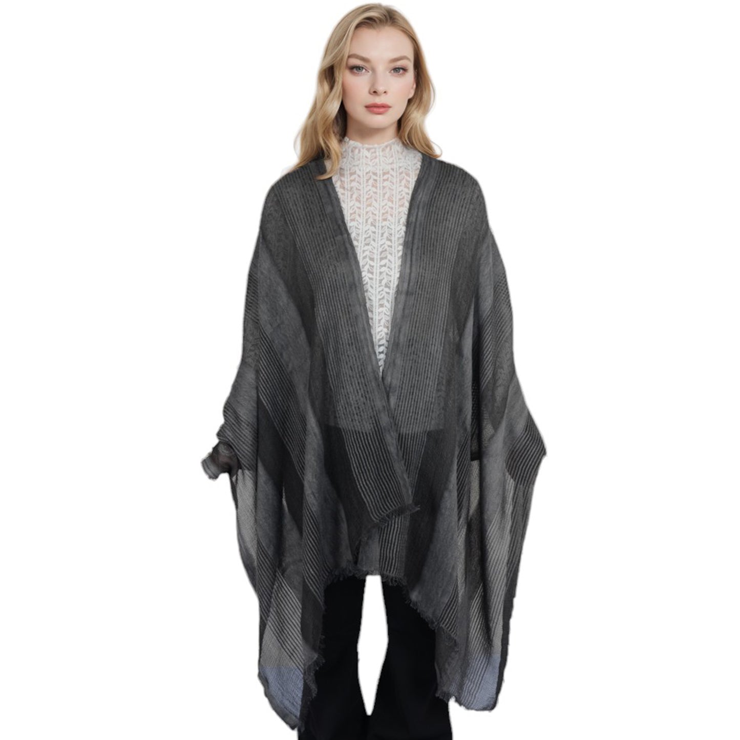 Anna-Kaci Vintage Textured Striped Scarf Lightweight Fringed Soft Warm Wrap Shawls for Women