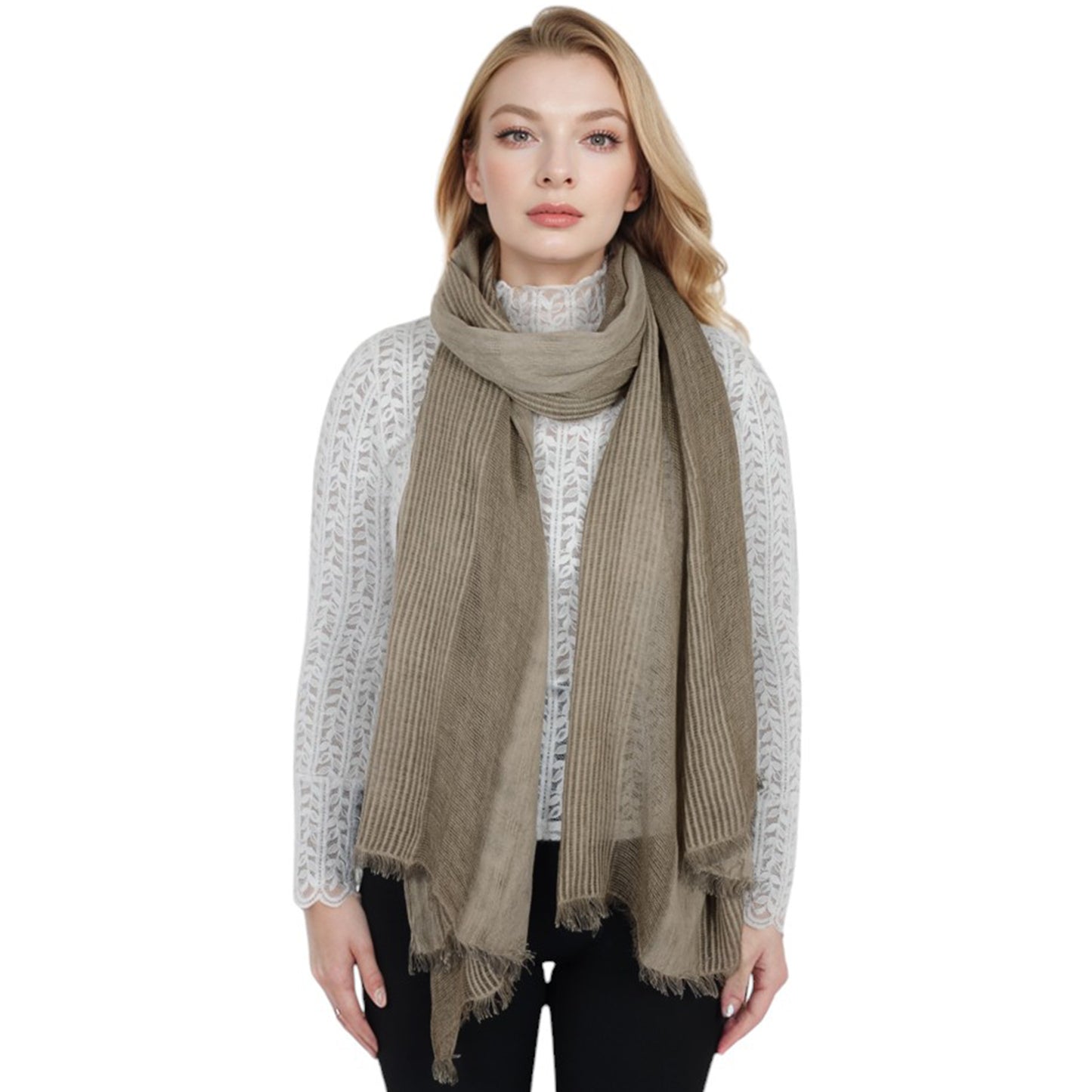 Anna-Kaci Vintage Textured Striped Scarf Lightweight Fringed Soft Warm Wrap Shawls for Women