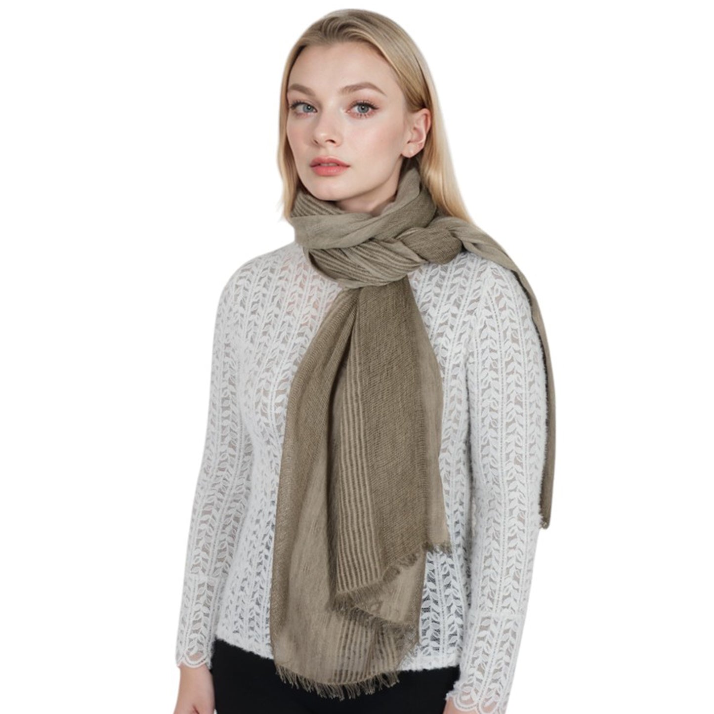 Anna-Kaci Vintage Textured Striped Scarf Lightweight Fringed Soft Warm Wrap Shawls for Women