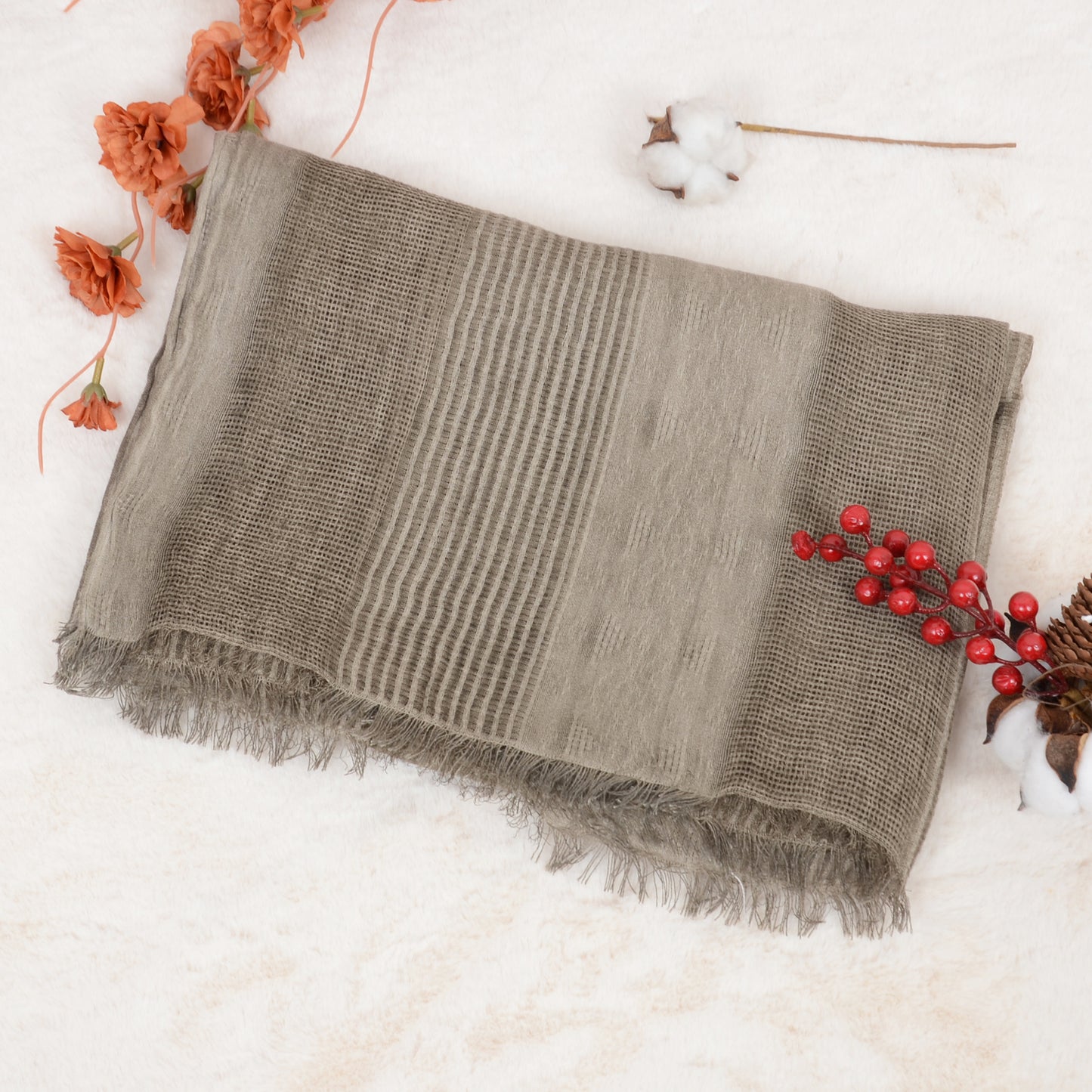 Anna-Kaci Vintage Textured Striped Scarf Lightweight Fringed Soft Warm Wrap Shawls for Women