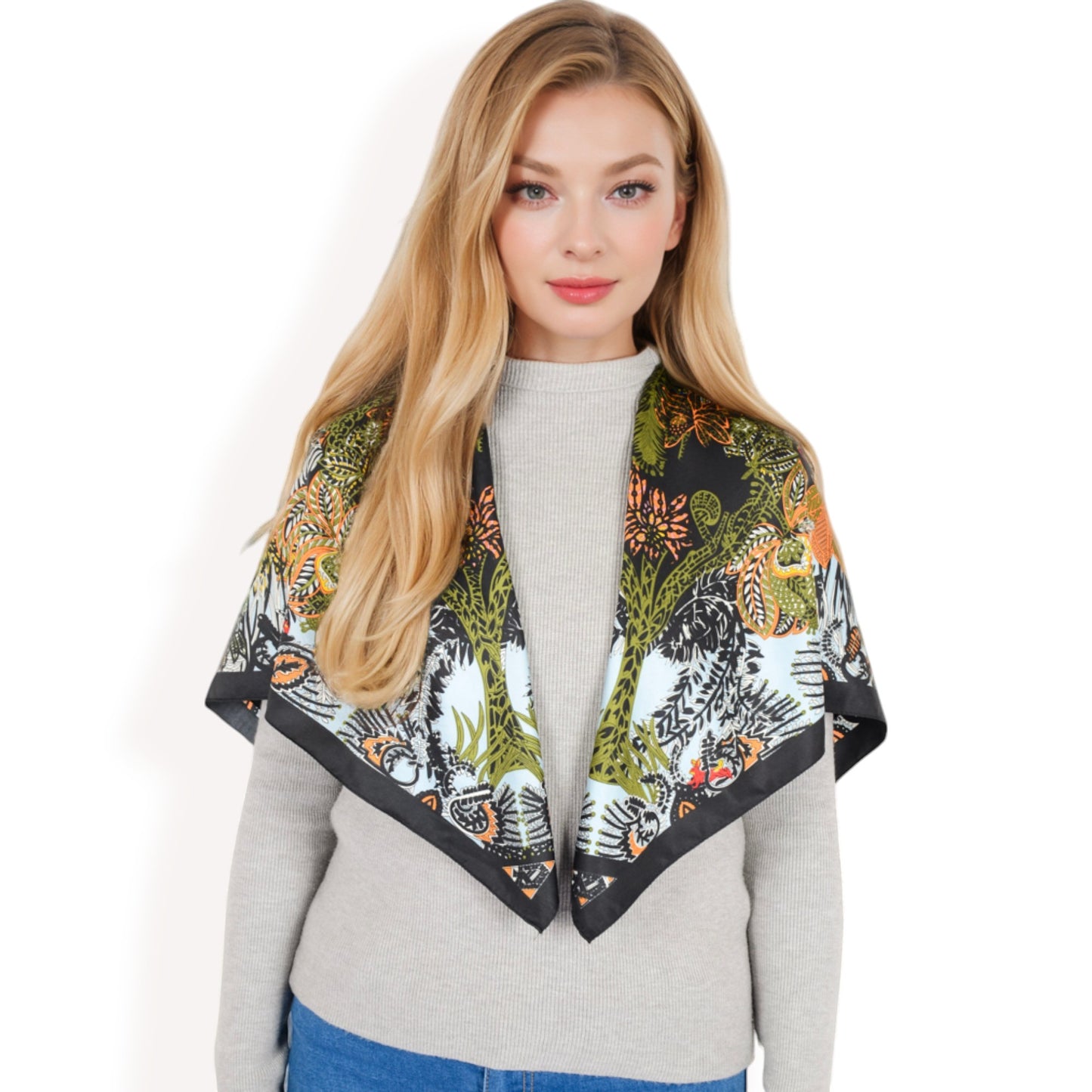 Anna-Kaci Women's Floral Pattern Square Scarf with Vibrant Prints and Elegant Square Design