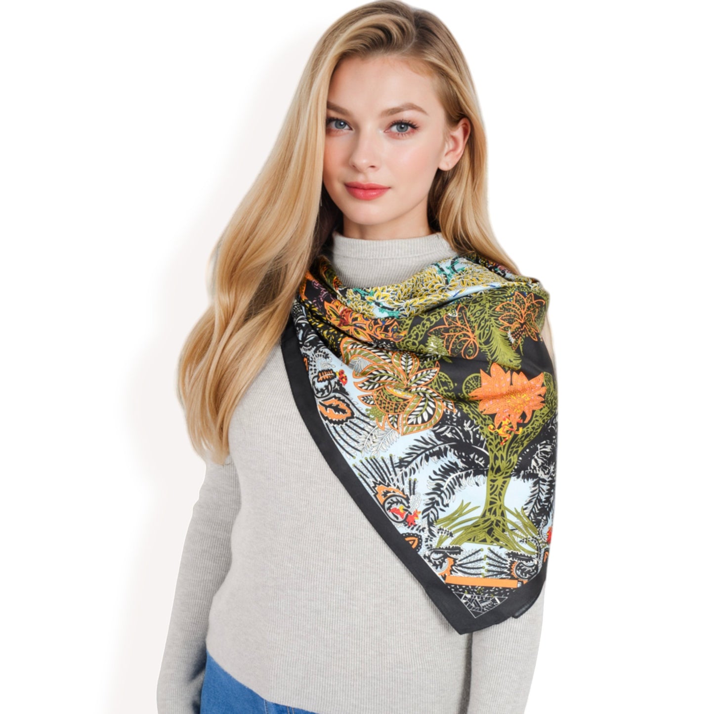 Anna-Kaci Women's Floral Pattern Square Scarf with Vibrant Prints and Elegant Square Design