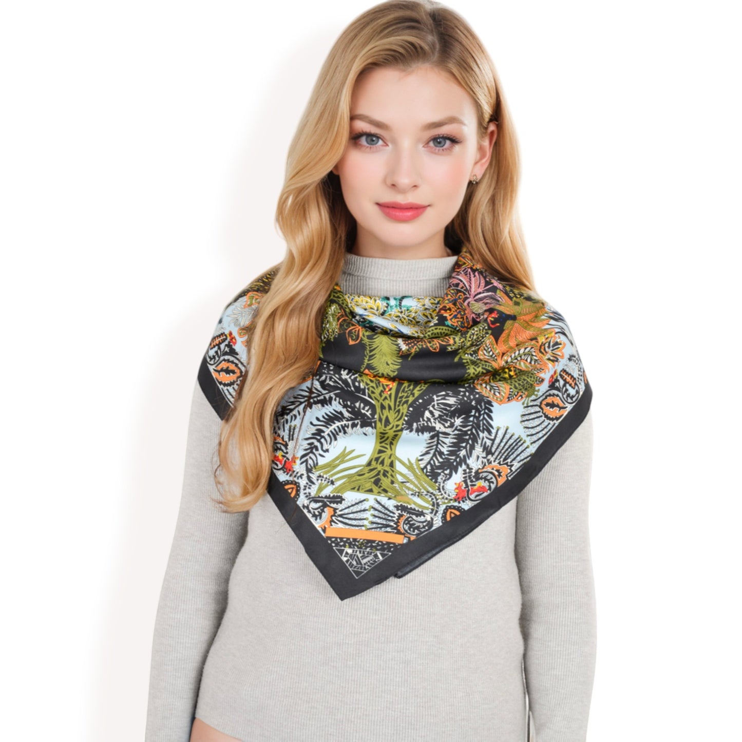 Anna-Kaci Women's Floral Pattern Square Scarf with Vibrant Prints and Elegant Square Design