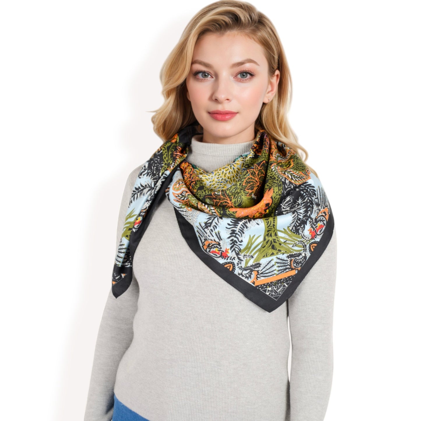 Anna-Kaci Women's Floral Pattern Square Scarf with Vibrant Prints and Elegant Square Design