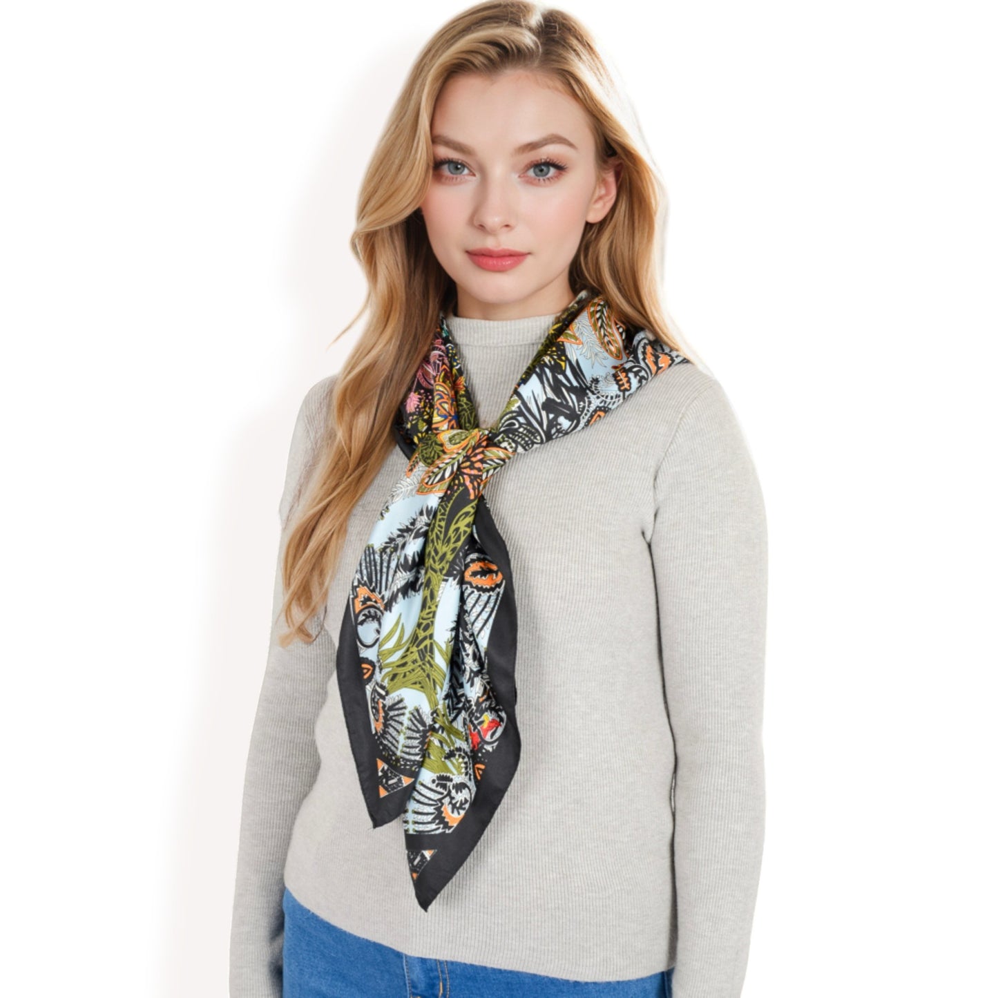 Anna-Kaci Women's Floral Pattern Square Scarf with Vibrant Prints and Elegant Square Design