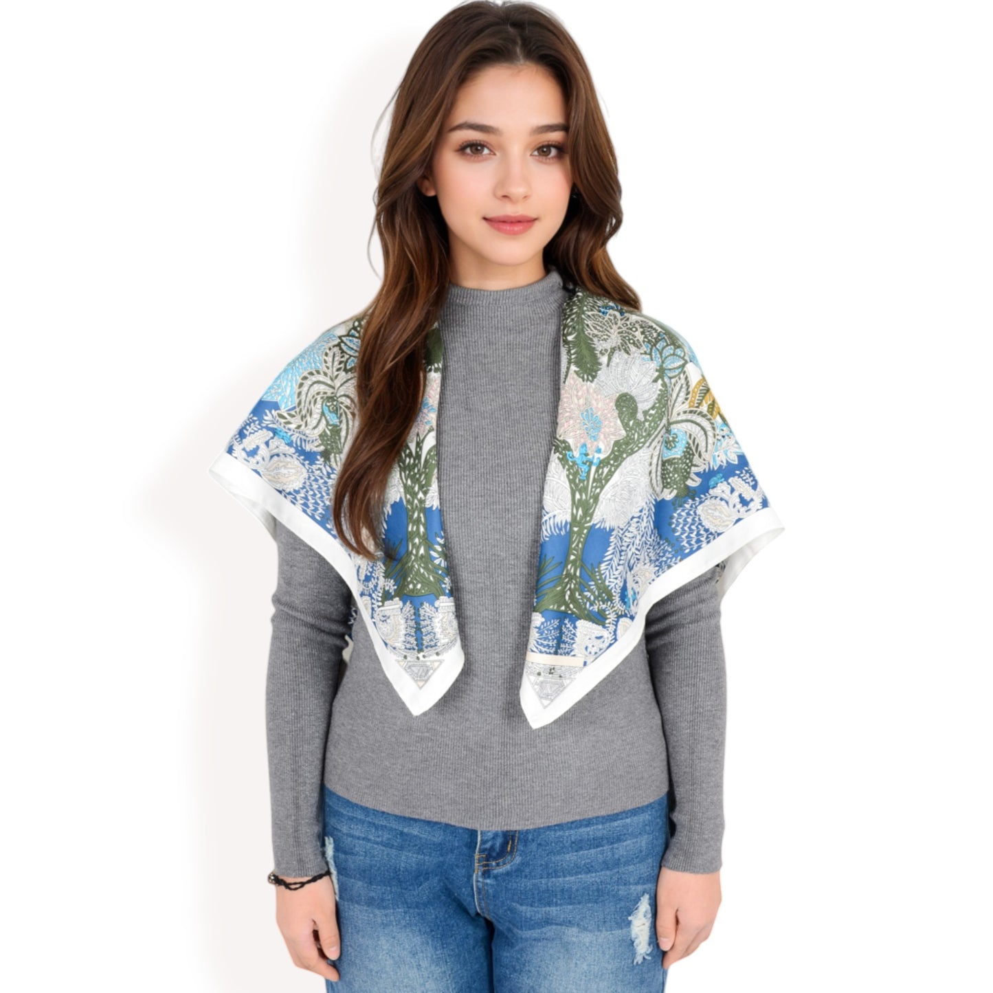Anna-Kaci Women's Floral Pattern Square Scarf with Vibrant Prints and Elegant Square Design