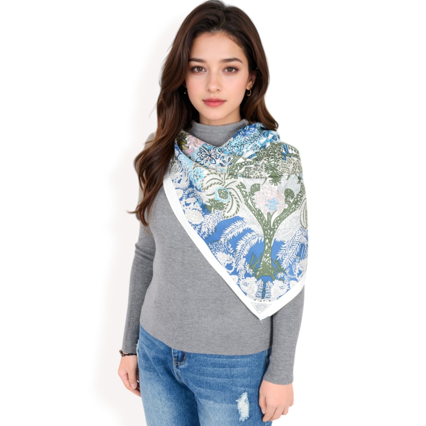 Anna-Kaci Women's Floral Pattern Square Scarf with Vibrant Prints and Elegant Square Design