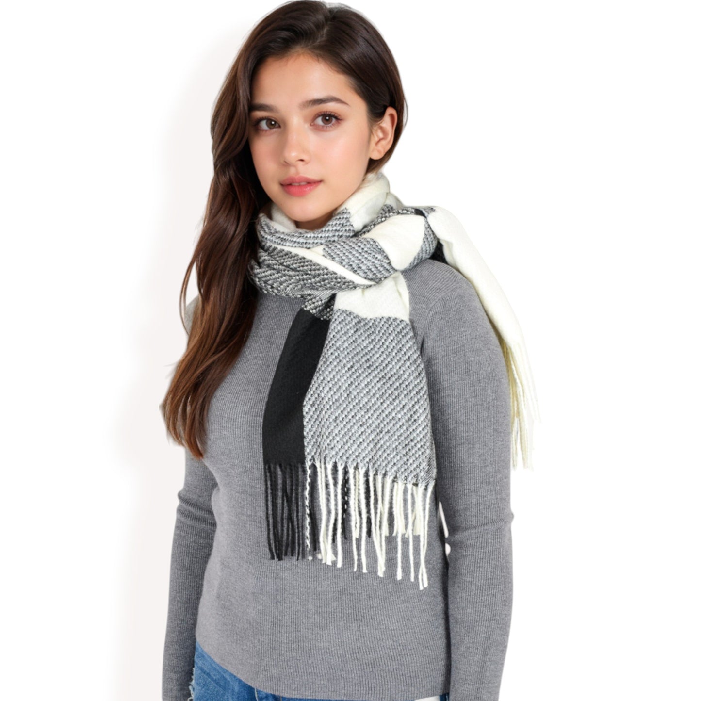 Anna-Kaci Women's Oversized Plaid Blanket Scarf with Fringe Trim and Soft Textured Fabric