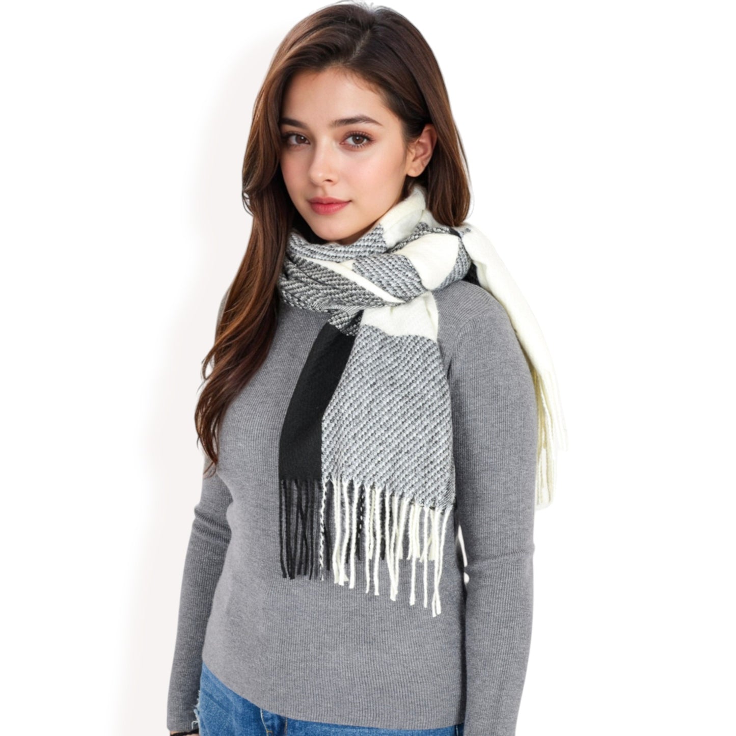 Anna-Kaci Women's Oversized Plaid Blanket Scarf with Fringe Trim and Soft Textured Fabric