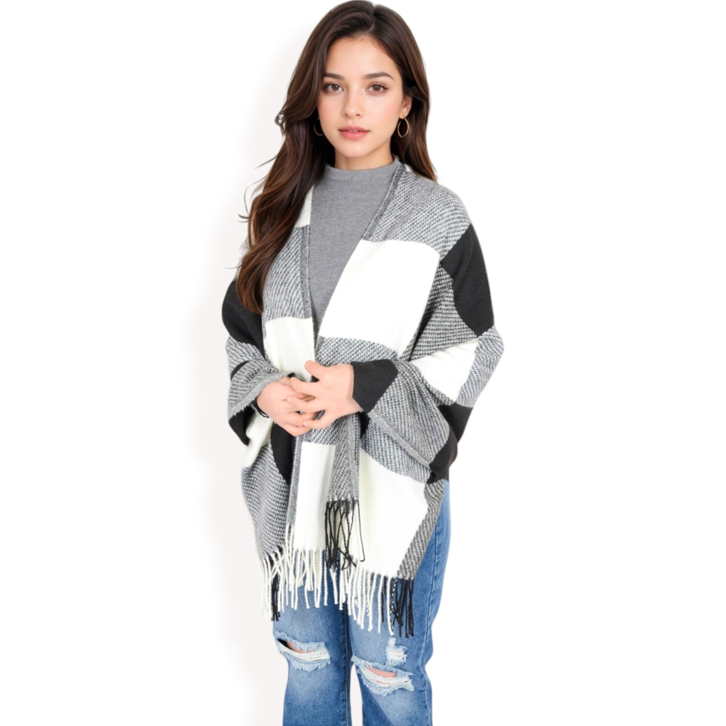 Anna-Kaci Women's Oversized Plaid Blanket Scarf with Fringe Trim and Soft Textured Fabric