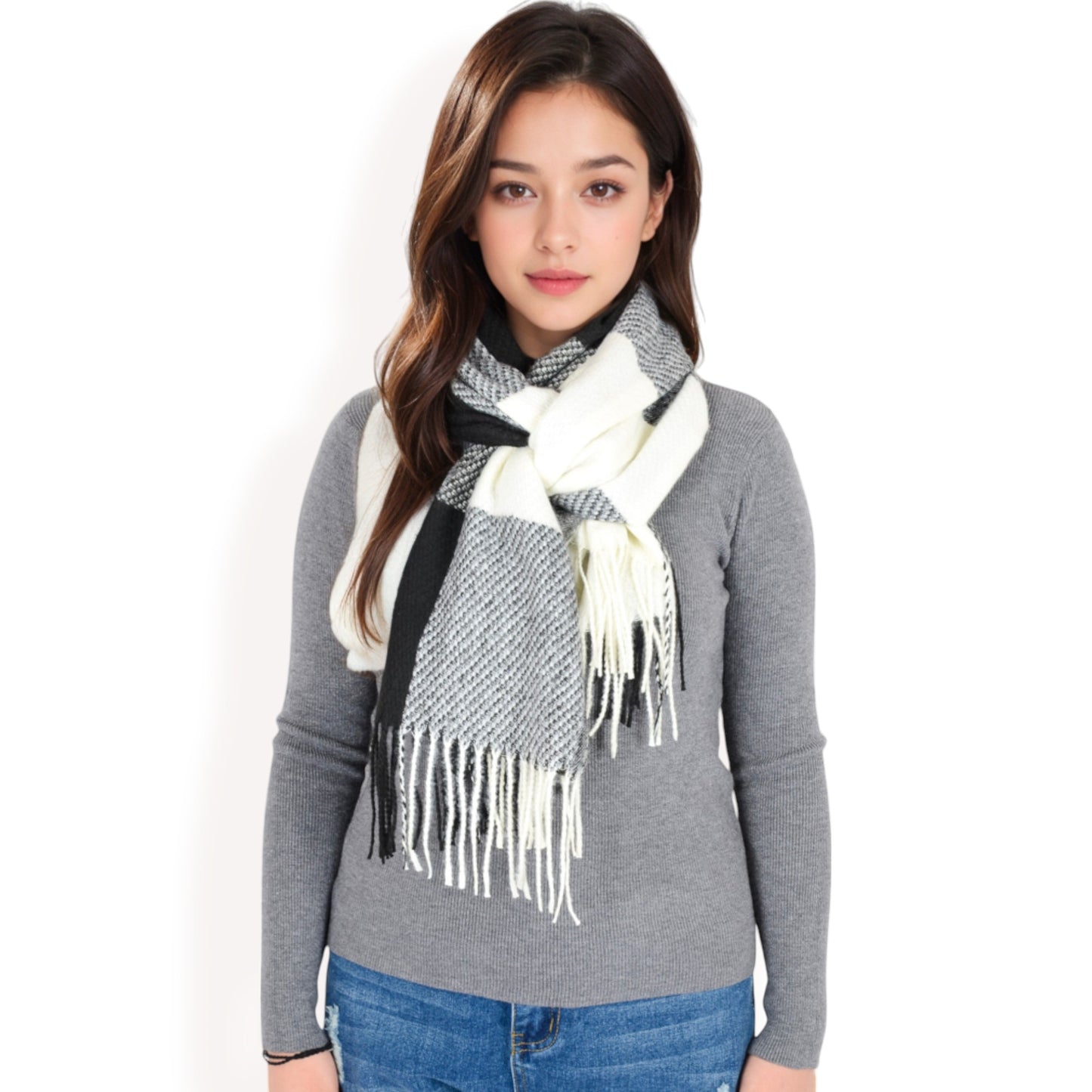 Anna-Kaci Women's Oversized Plaid Blanket Scarf with Fringe Trim and Soft Textured Fabric