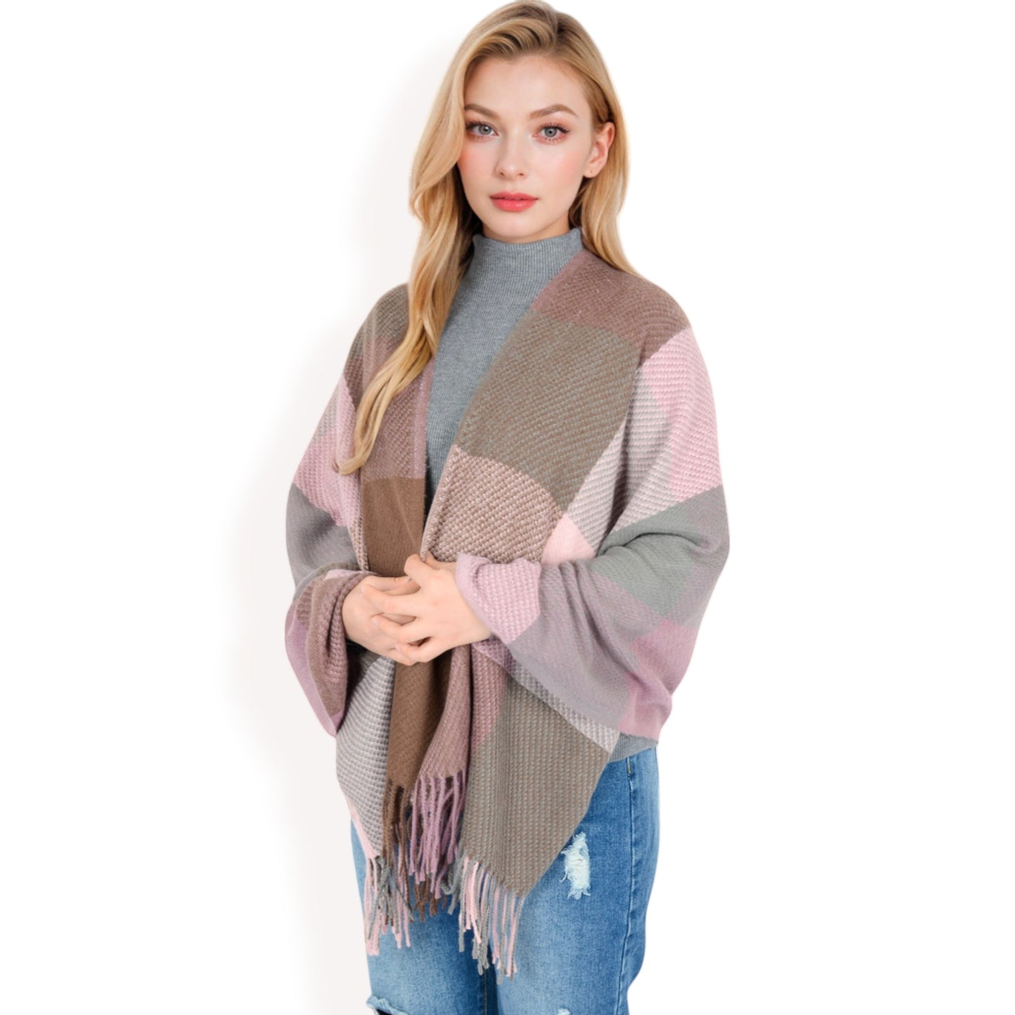 Anna-Kaci Women's Oversized Plaid Blanket Scarf with Fringe Trim and Soft Textured Fabric