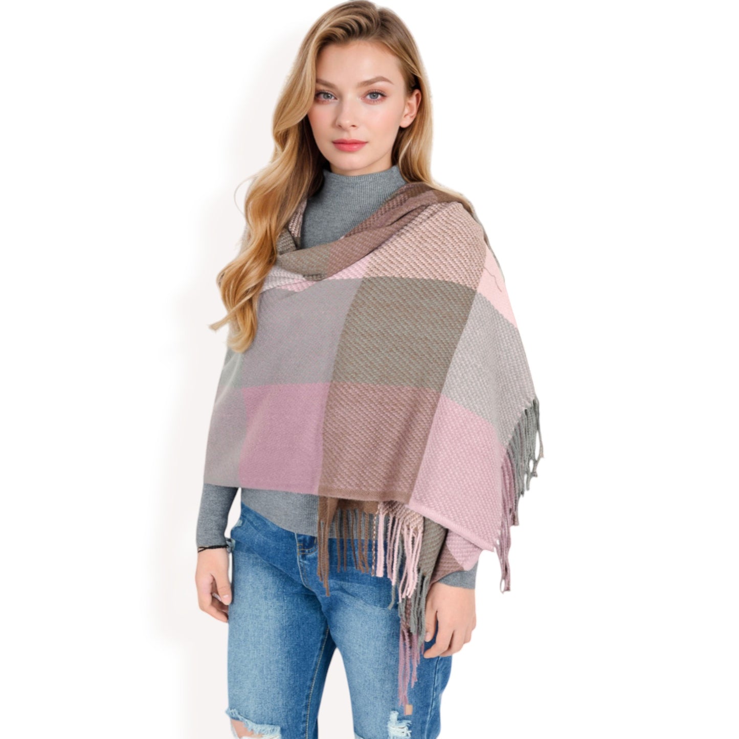 Anna-Kaci Women's Oversized Plaid Blanket Scarf with Fringe Trim and Soft Textured Fabric