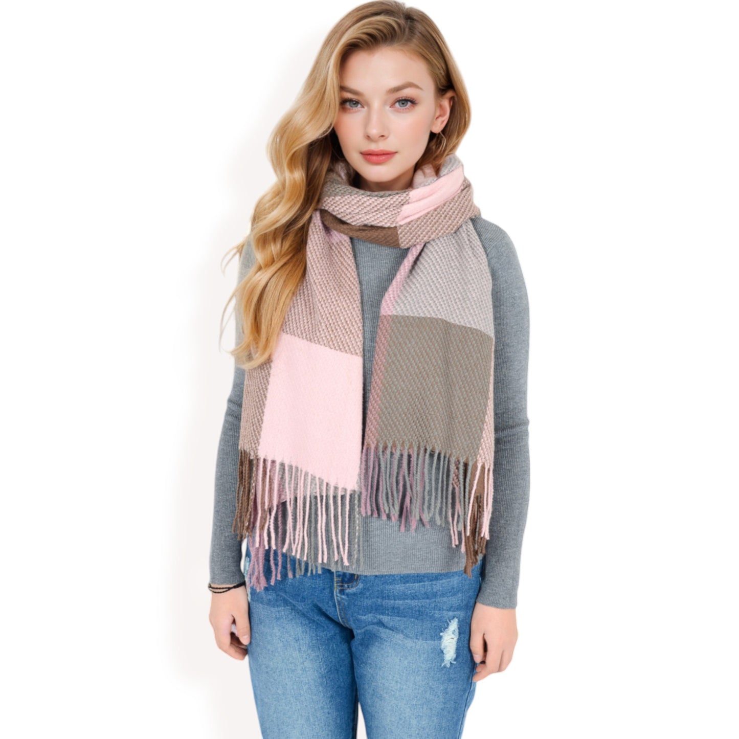 Anna-Kaci Women's Oversized Plaid Blanket Scarf with Fringe Trim and Soft Textured Fabric