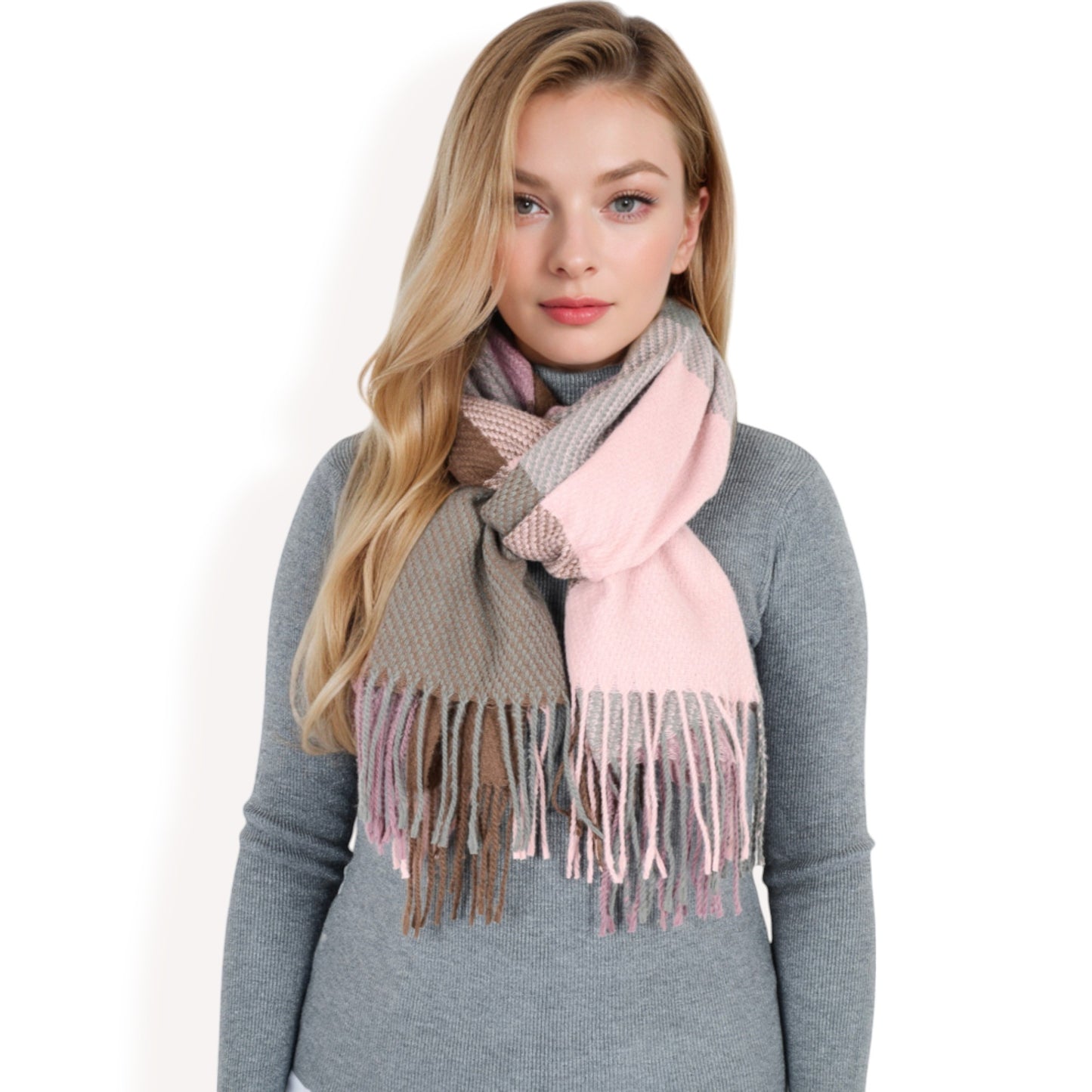 Anna-Kaci Women's Oversized Plaid Blanket Scarf with Fringe Trim and Soft Textured Fabric
