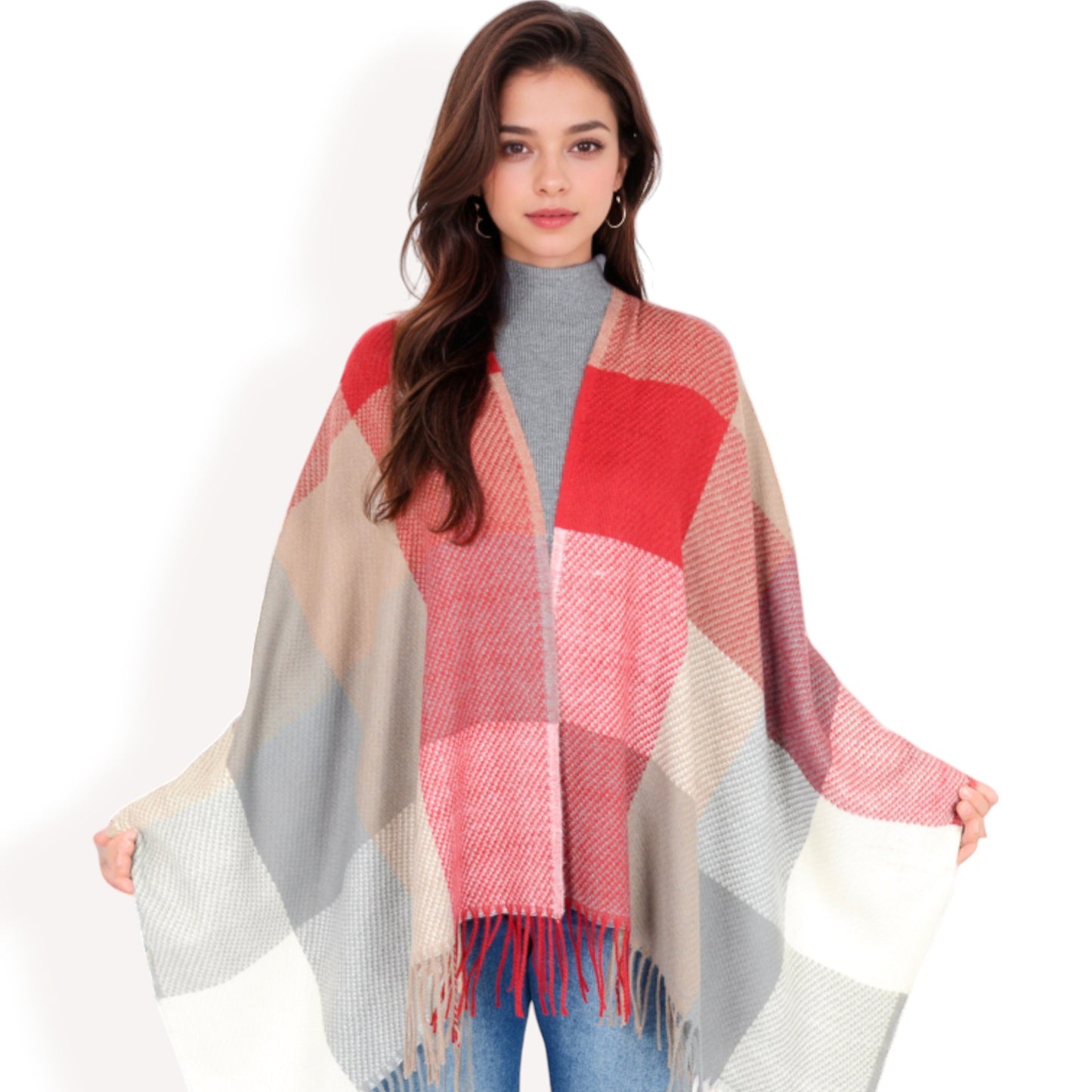Anna-Kaci Women's Oversized Plaid Blanket Scarf with Fringe Trim and Soft Textured Fabric